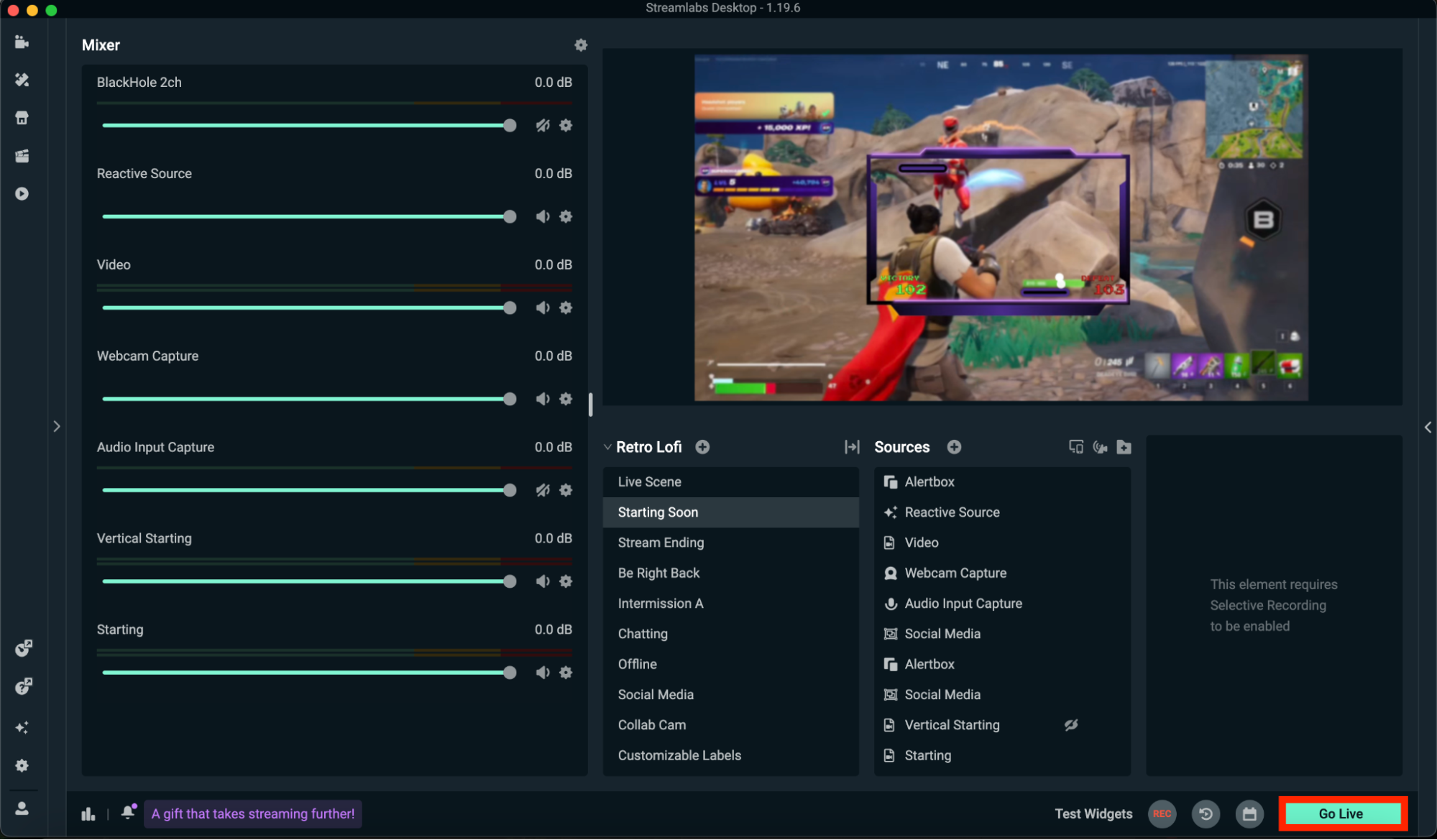 streamlabs desktop main editor go live button